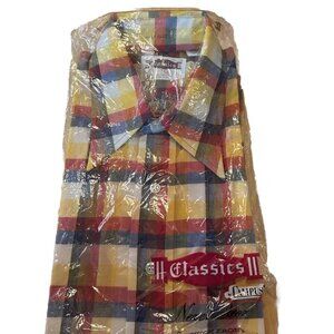Campus Classic II Mens Button Shirt Size Large Half Sleeve Madras NOS #D3